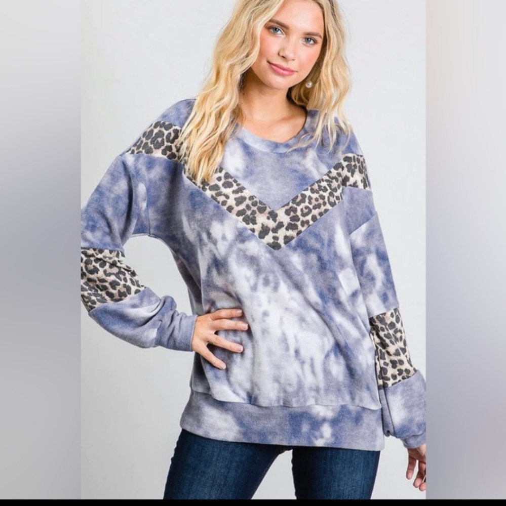 Blue Tie Dye Animal Print Chevron Sweater